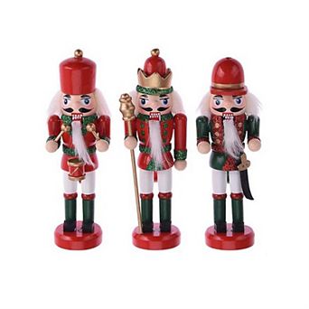 Soldier Drummer and Swordsman Christmas Wood Nutcracker Ornaments 3 pc Set