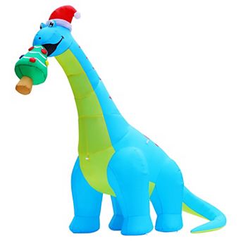 GOOSH 10FT Animated Blue Dinosaur Inflatable with Nodding Head and LED Lights