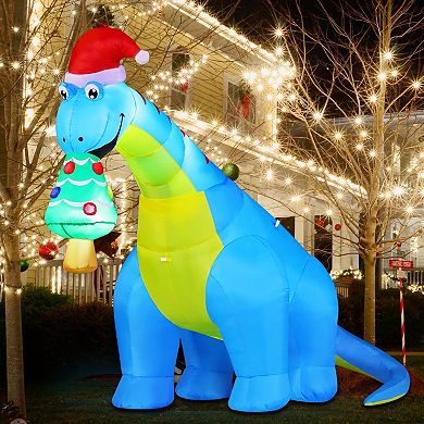 GOOSH 10FT Animated Blue Dinosaur Inflatable with Nodding Head and LED Lights