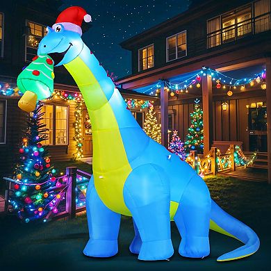 GOOSH 10FT Animated Blue Dinosaur Inflatable with Nodding Head and LED Lights