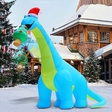 GOOSH 10FT Animated Blue Dinosaur Inflatable with Nodding Head and LED Lights