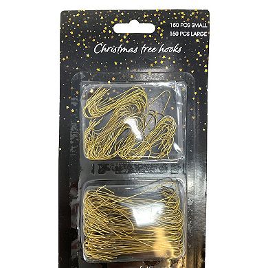 300 Small and Large Gold Metal Christmas Tree Ornament Hooks for Decorations