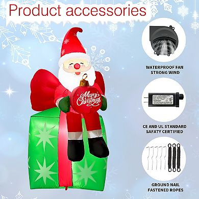 GOOSH 6FT Santa on Gift Box Inflatable with LED Lights for Outdoor Christmas Décor