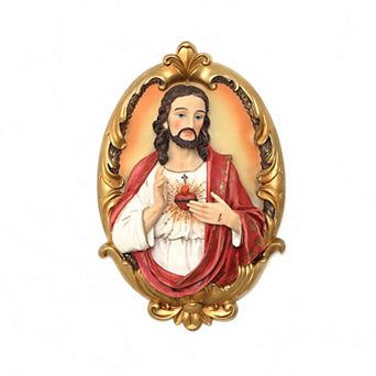 LuxenHome Sacred Jesus Wall Plaque, Oval Christian Home Decor Plaque for Prayer Room & Faith Display
