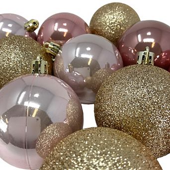2.3 Inch Pink and Gold Shatterproof Plastic Christmas Ball Ornaments Set of 12