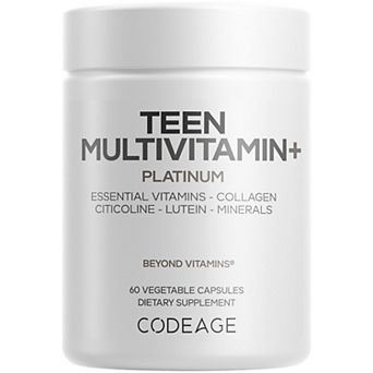 Codeage Teen Multivitamin+ Platinum, Vitamin A, E, B12, K2, Citicoline, Collagen, 60 ct