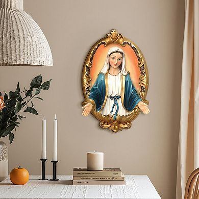 LuxenHome Blessed Virgin Mary Wall Plaque, Oval Religious Decor for Home & Prayer Space