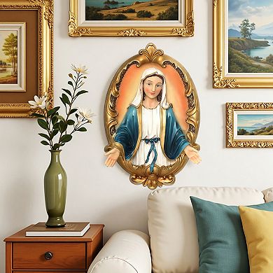 LuxenHome Blessed Virgin Mary Wall Plaque, Oval Religious Decor for Home & Prayer Space