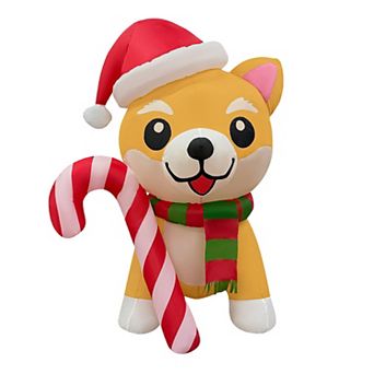 GOOSH 5.2FT Christmas Dog Inflatable with Candy Cane, Santa Hat, and LED Lights