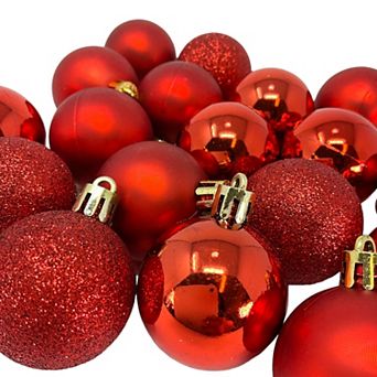 1.5 Inch Shiny Matte and Glitter Red Plastic Ball Christmas Tree Ornaments 20 pc Set