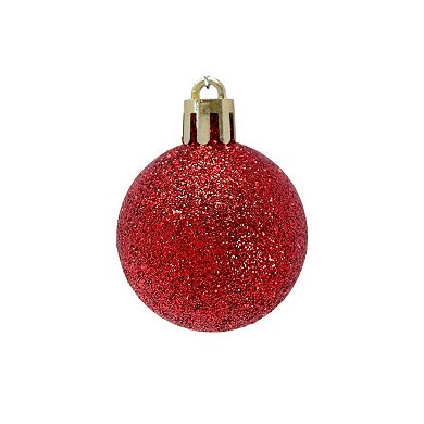 1.5 Inch Shiny Matte and Glitter Red Plastic Ball Christmas Tree Ornaments 20 Piece Set