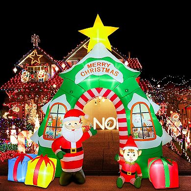 GOOSH 13FT Christmas Tree Arch Inflatable with Santa, Elf, Gifts, and LED Lights