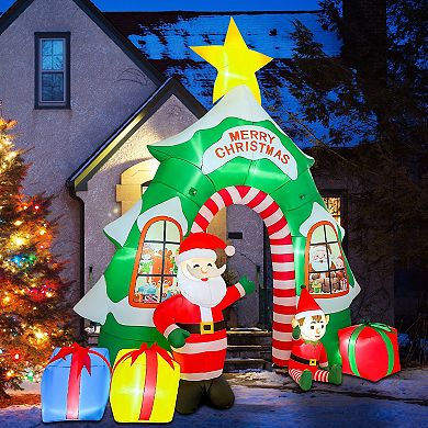 GOOSH 13FT Christmas Tree Arch Inflatable with Santa, Elf, Gifts, and LED Lights