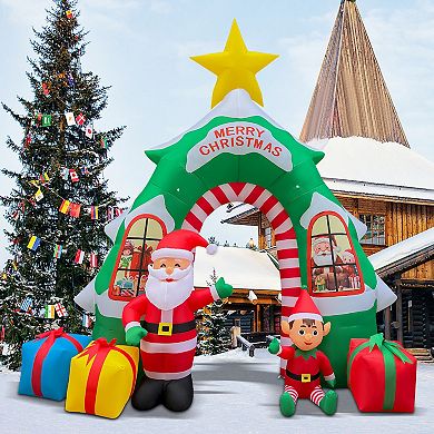 GOOSH 13FT Christmas Tree Arch Inflatable with Santa, Elf, Gifts, and LED Lights