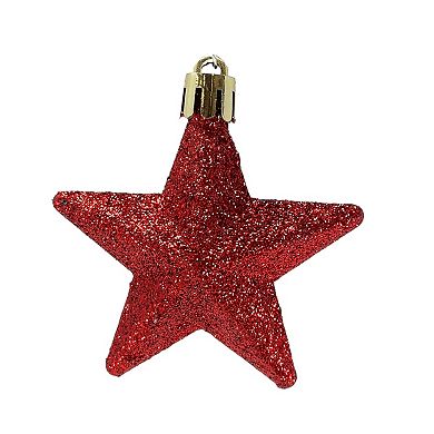 8 Piece Shiny Matte and Glitter Red Star Christmas Tree Ornament Decorations 2.5 Inch