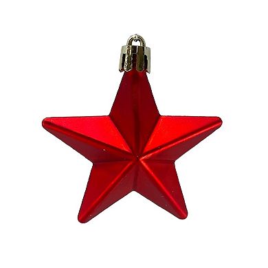 8 Piece Shiny Matte and Glitter Red Star Christmas Tree Ornament Decorations 2.5 Inch