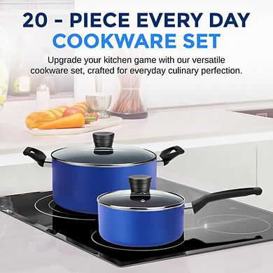 SereneLife 20-Piece Cookware and Knives Set Nonstick Pots Pans with Lids, Heat Resistant