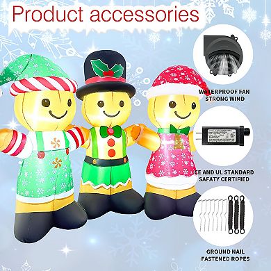 GOOSH 8FT Gingerbread Family Inflatable with LED Lights for Outdoor Christmas Décor