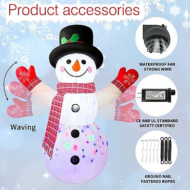 GOOSH 8FT Animated Waving Snowman Inflatable with LED Lights for Outdoor Christmas Décor
