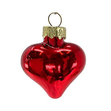 2 Inch Small Red Heart Star and Pinecones Glass Christmas Tree Ornaments 12 Piece Set