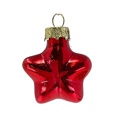 2 Inch Small Red Heart Star and Pinecones Glass Christmas Tree Ornaments 12 Piece Set