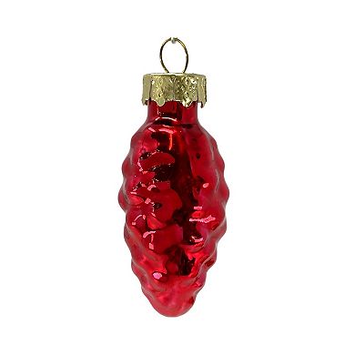 2 Inch Small Red Heart Star and Pinecones Glass Christmas Tree Ornaments 12 Piece Set