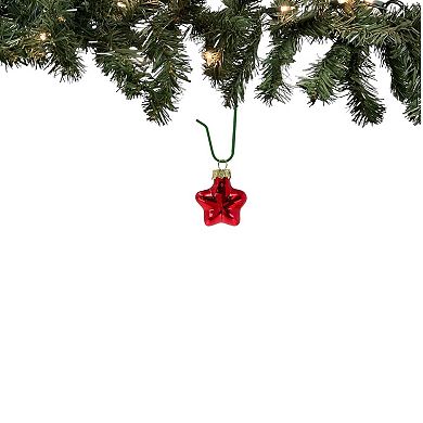 2 Inch Small Red Heart Star and Pinecones Glass Christmas Tree Ornaments 12 Piece Set