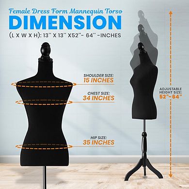 SereneLife Female Torso Mannequin, Adjustable 52-64” Dress Form, Lightweight, Tripod Stand