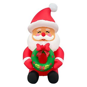GOOSH 5.2FT Santa Holding Wreath Inflatable with LED Lights for Outdoor Christmas Décor