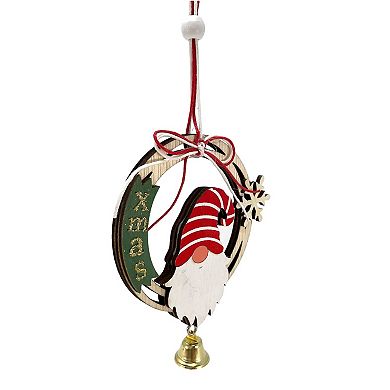 Gnome and Snowflake Wood Christmas Ornament with Hanging Bell 6 Inch