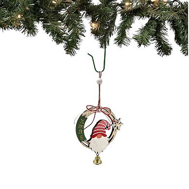 Gnome and Snowflake Wood Christmas Ornament with Hanging Bell 6 Inch