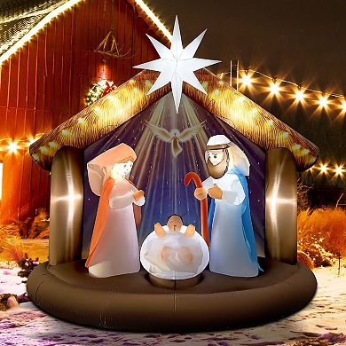 GOOSH 7.5FT Nativity Scene Inflatable with LED Lights for Outdoor Christmas Yard Display
