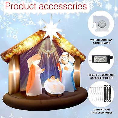 GOOSH 7.5FT Nativity Scene Inflatable with LED Lights for Outdoor Christmas Yard Display