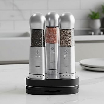 Electric Salt and Pepper Grinder, Set of 3 with Wireless Charging Base, Rechargeable