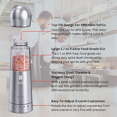 Electric Salt and Pepper Grinder, Set of 3 with Wireless Charging Base, Rechargeable