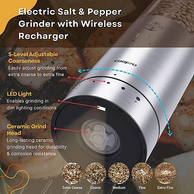 Electric Salt and Pepper Grinder, Set of 3 with Wireless Charging Base, Rechargeable