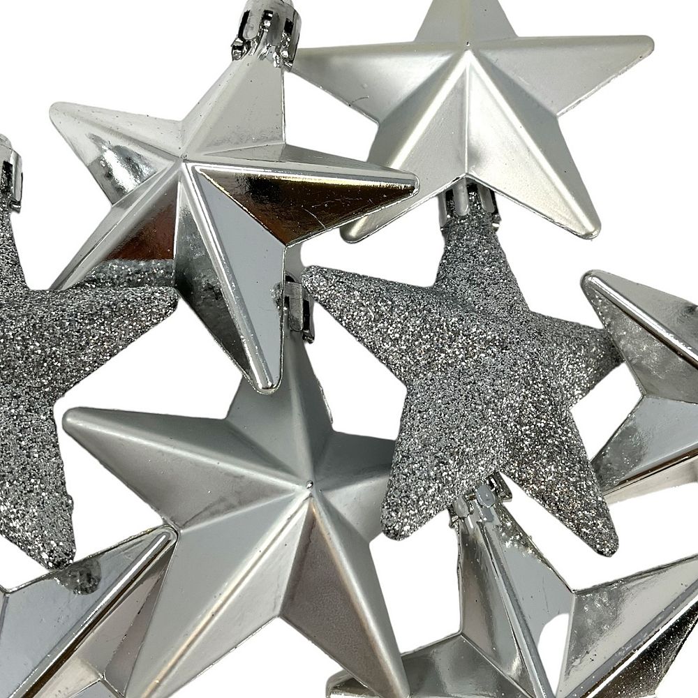 8 Piece Shiny Matte and Glitter Silver Star Christmas Ornament ...