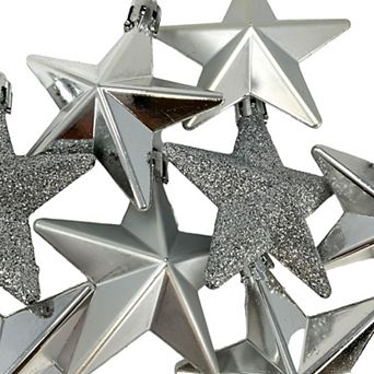 8 pc Shiny Matte and Glitter Silver Star Christmas Ornament Decorations 2 Inch