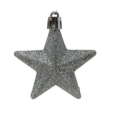 8 Piece Shiny Matte and Glitter Silver Star Christmas Ornament Decorations 2 Inch