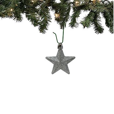 8 Piece Shiny Matte and Glitter Silver Star Christmas Ornament Decorations 2 Inch