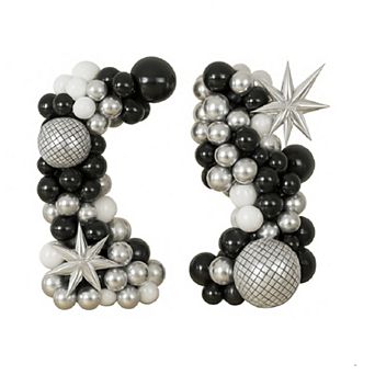 Metallic Silver & Black Balloon Arch Kit for Disco, New Year's Eve, or Graduation Party Garland
