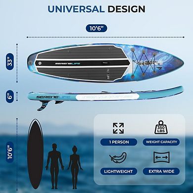 SereneLife 10'6" Inflatable Paddle Board - Wide Stable Design, Non-Slip Deck, Accessories