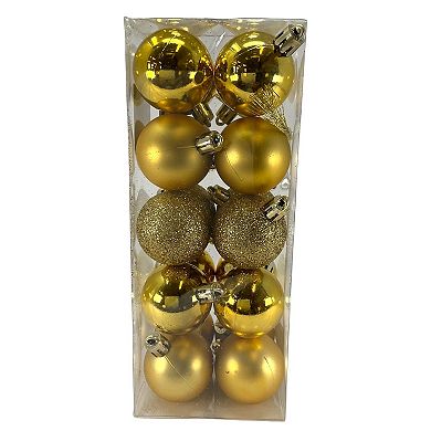 1.5 Inch Shiny Matte and Glitter Gold Christmas Ball Ornaments 20 Piece Set
