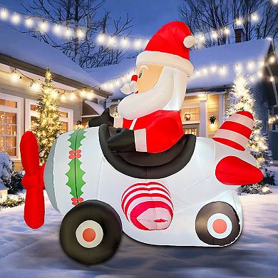 GOOSH 8.2FT Animated Santa Airplane Inflatable with Rotating Propeller and LED Lights