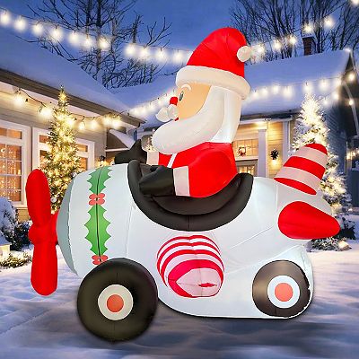 GOOSH 8.2FT Animated Santa Airplane Inflatable with Rotating