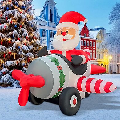 GOOSH 8.2FT Animated Santa Airplane Inflatable with Rotating Propeller and LED Lights