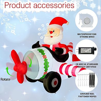 GOOSH 8.2FT Animated Santa Airplane Inflatable with Rotating Propeller and LED Lights