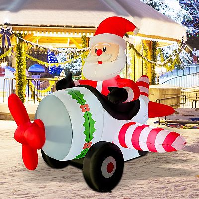 GOOSH 8.2FT Animated Santa Airplane Inflatable with Rotating