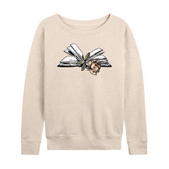 Women's Rose In Book Distressed French Terry Long Sleeve Tee