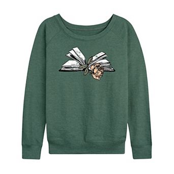 Women's Rose In Book Distressed French Terry Long Sleeve Tee